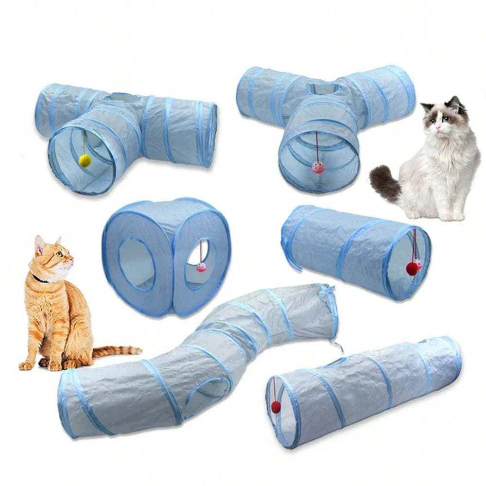 3-Way Foldable Cat Tunnel Tube Toy with Peep Hole – Interactive Kitten Play Tunnel