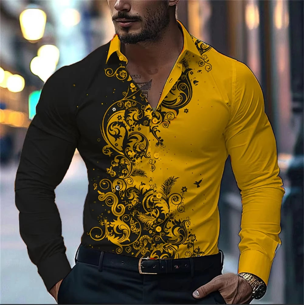 Men's Floral Print Dress Shirt - Long Sleeve Button-Up (S-5XL)