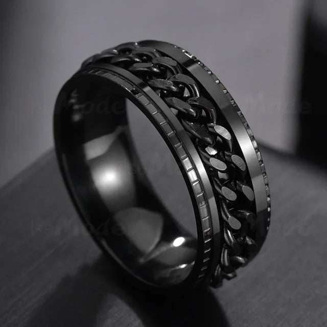 Stainless Steel Spinner Ring | Rotatable Chain Punk Design | Unisex