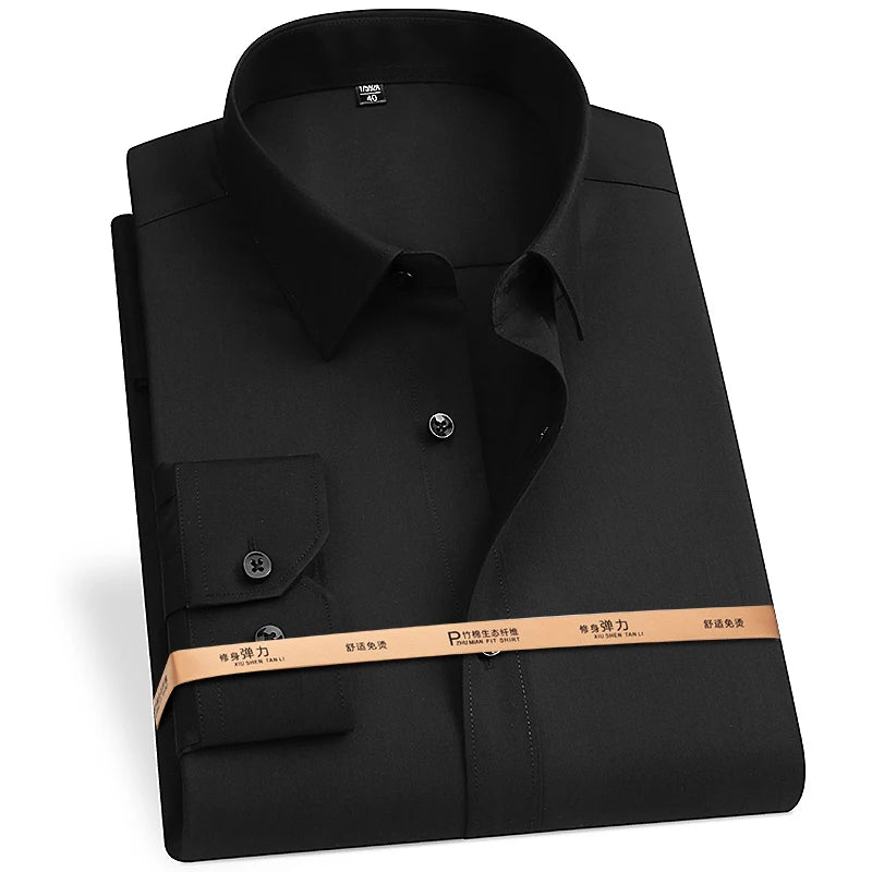 Camisa de vestir de fibra de bambú para hombre — Sin arrugas, corte entallado