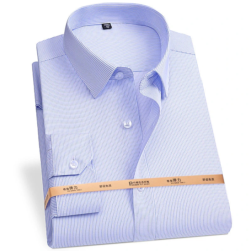 Camisa de vestir de fibra de bambú para hombre — Sin arrugas, corte entallado