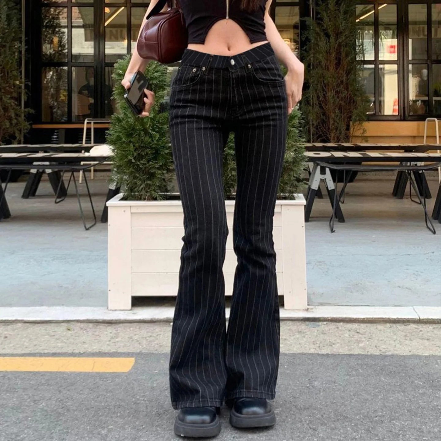 Retro Lace-up Low Rise Pants Streetwear Patchwork Loose Casual  for Women Harajuku Straight Trousers Korean Fashion