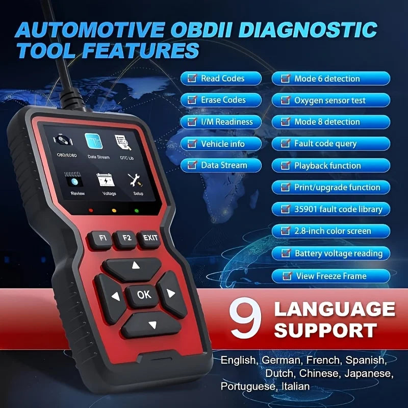 Escáner de diagnóstico de coche V519 OBD2 – Alimentado por USB, datos en tiempo real, lee y borra códigos de motor