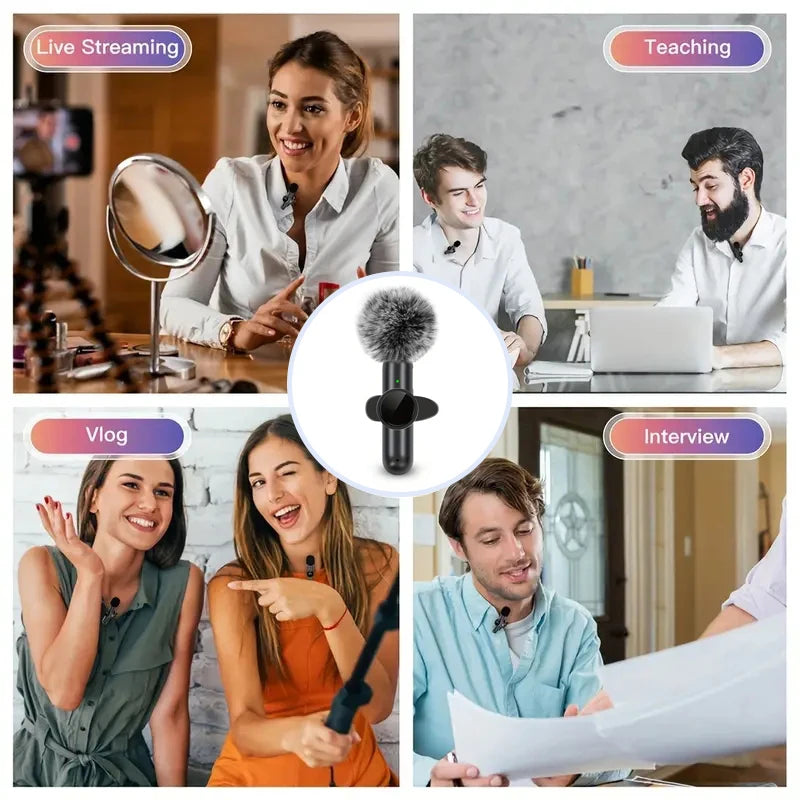 Wireless Lavalier Microphone with Windproof Cover — Clip-On Mic for Phone & Camera