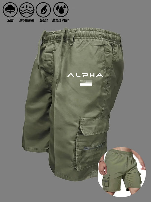 Pantalones cortos de camuflaje con estampado de la bandera americana y águila – Pantalones cortos de estilo urbano con múltiples bolsillos y motivos patrióticos