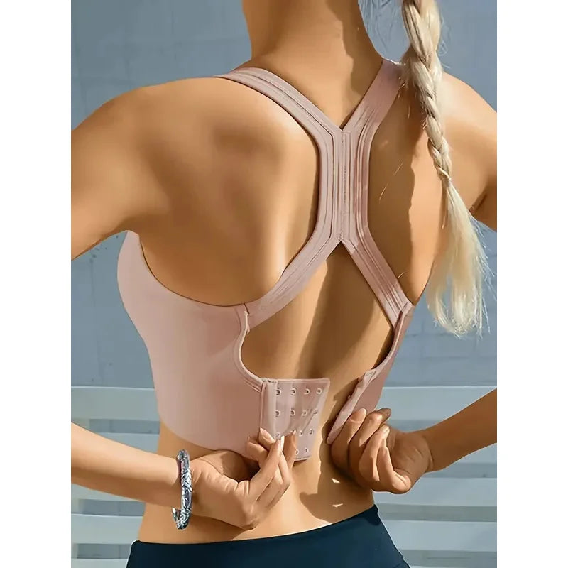 Sujetador deportivo tipo top con efecto push-up para yoga, sin costuras, cómodo y transpirable@W4