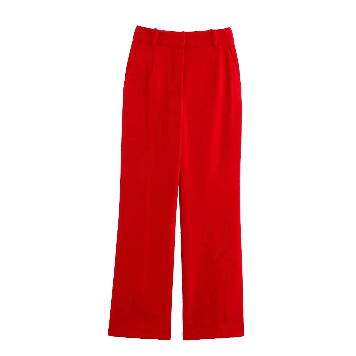 Women's Red V-Neck Vest Blazer & Wide-Leg Pants Suit Set