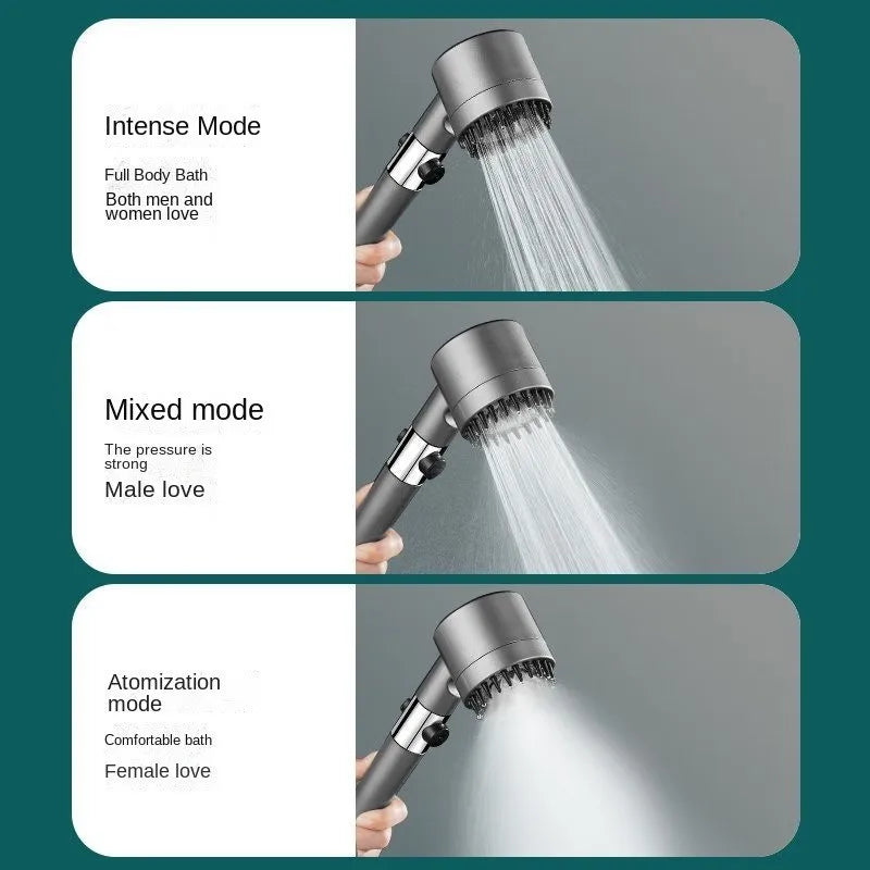 High-Pressure 3-Mode Shower Head with Filter & Massage Brush – Water Saving