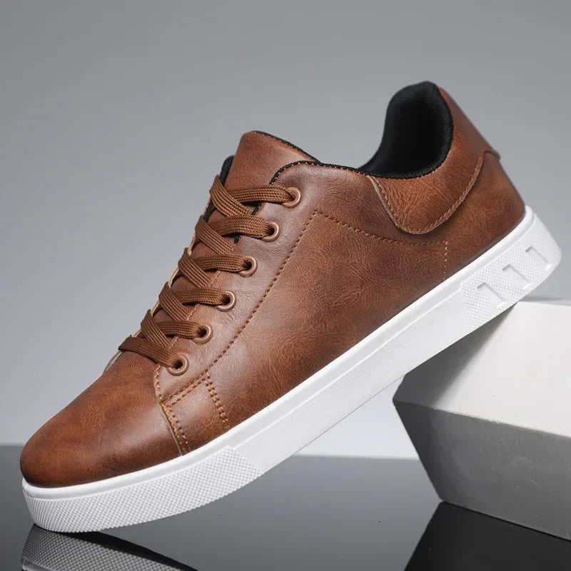 Zapatillas de cuero para hombre estilo británico | Zapatos planos casuales con cordones