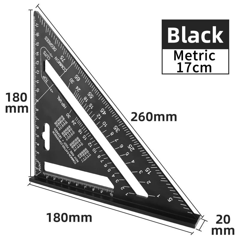 Aluminum Alloy Carpenter's Triangle Ruler — Set Square, Protractor & Saw Guide
