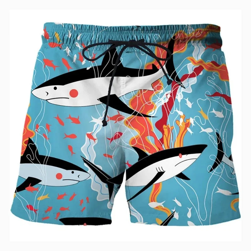 3D Printed Animal Board Shorts – Flamingo, Shark & Owl Hawaiian Swim Trunks