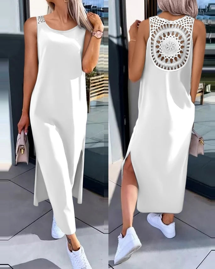 Women's Sleeveless Hollow-Out Slit Midi Dress
