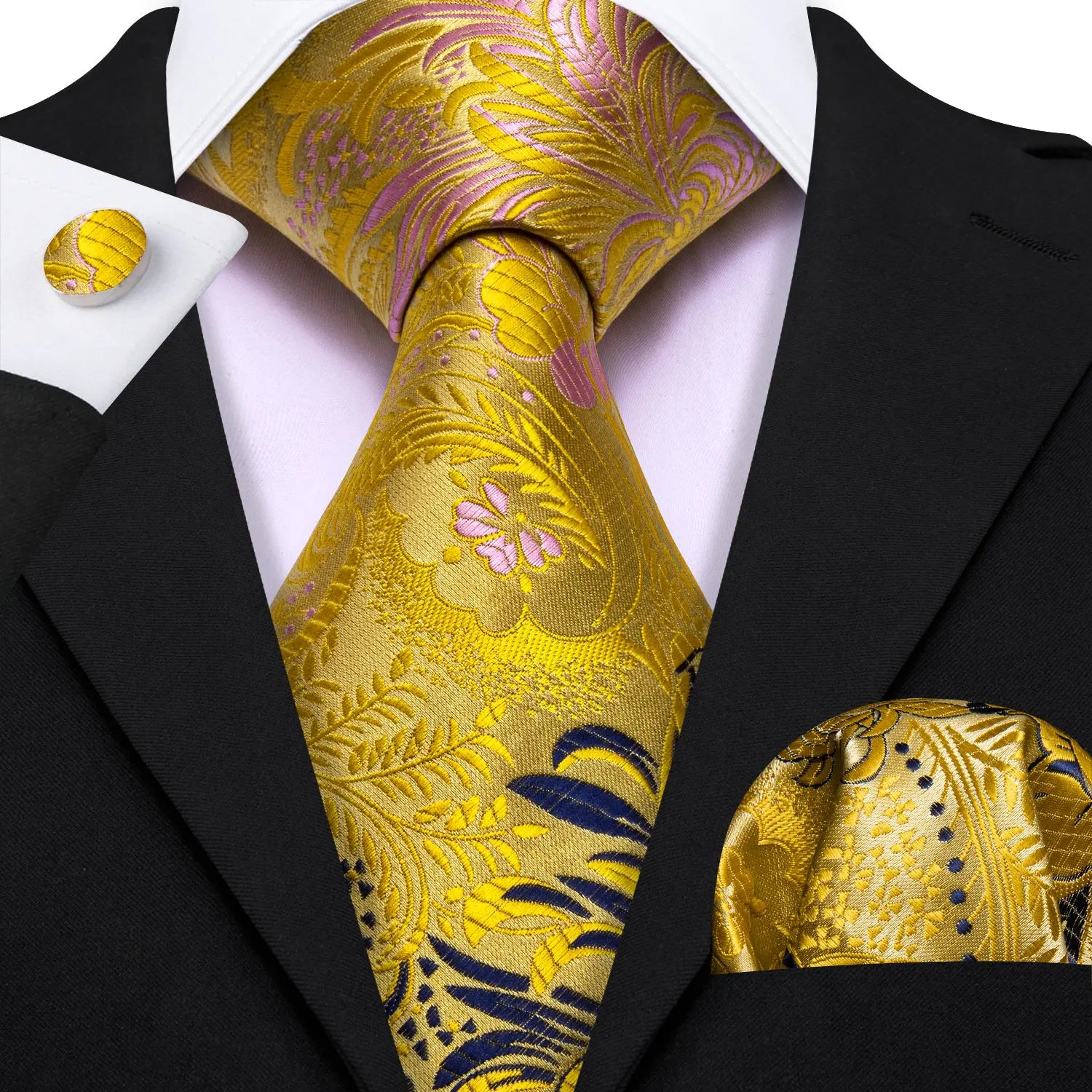 Jacquard Necktie, Pocket Square & Cufflinks Set – Unisex Gift