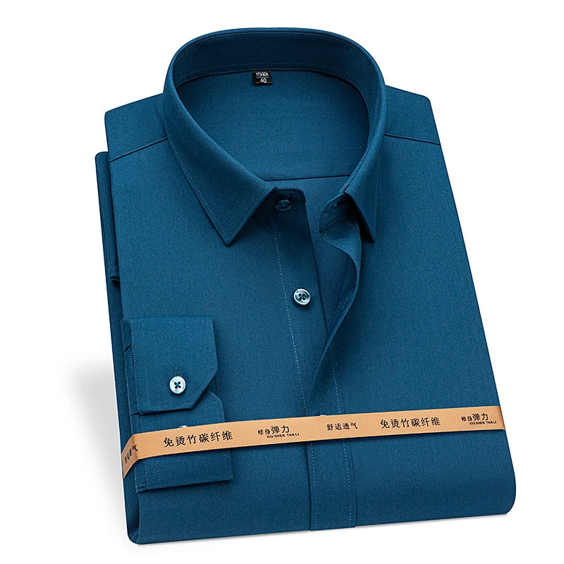 Camisa de vestir de fibra de bambú para hombre — Sin arrugas, corte entallado