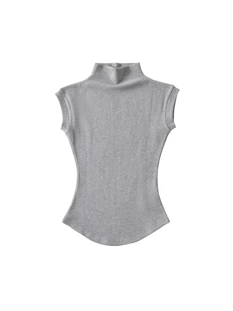 Sleeveless Turtleneck Crop Top – Slim Fit Streetwear Tee for Women