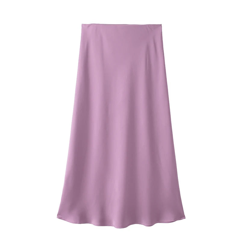Satin High-Waist Midi Skirt – Solid Colors