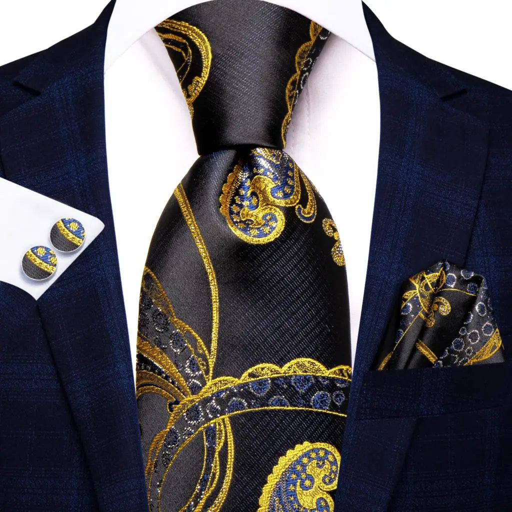 Floral Necktie Set for Men — Tie, Pocket Square & Cufflinks