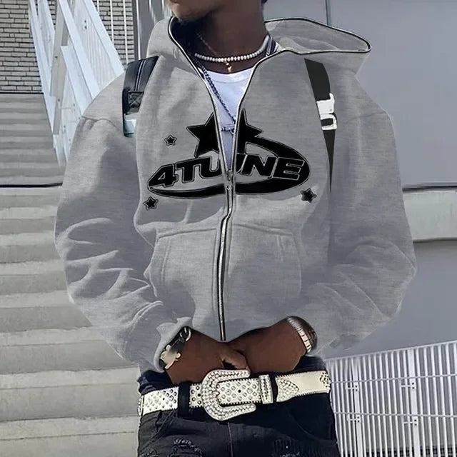 Y2K Letter Print Zip-Up Hoodie – Unisex Fleece Sweatshirt