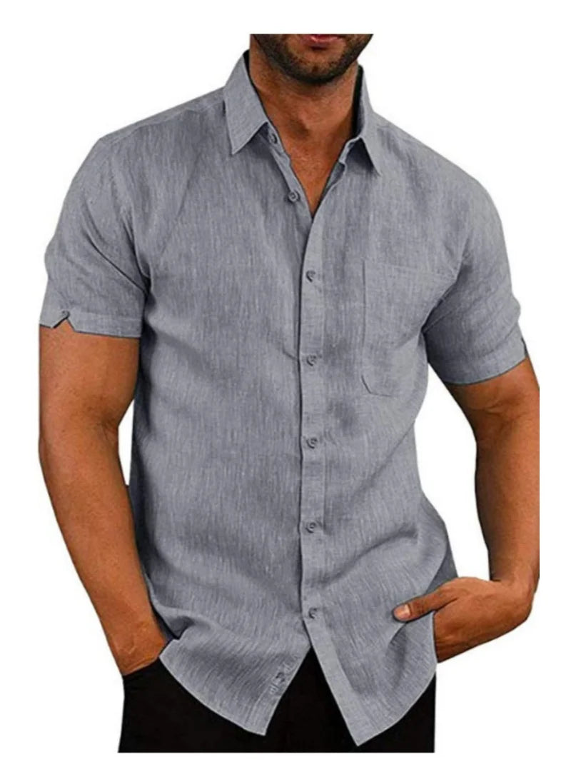 Men's Short-Sleeve Button-Down Shirt – Casual Summer Top with Chest Pocket