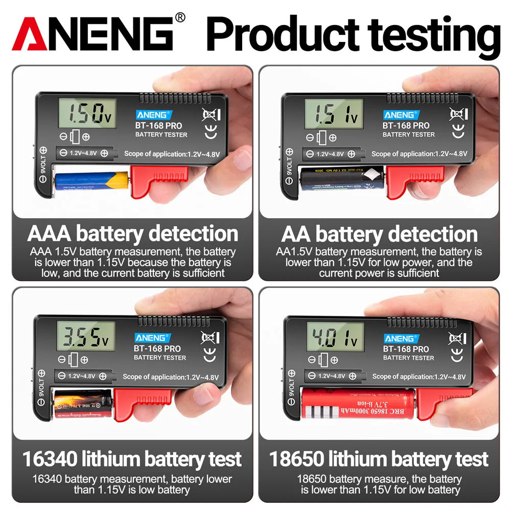 ANENG BT-168 PRO Digital Battery Tester – Universal LCD Capacity Checker