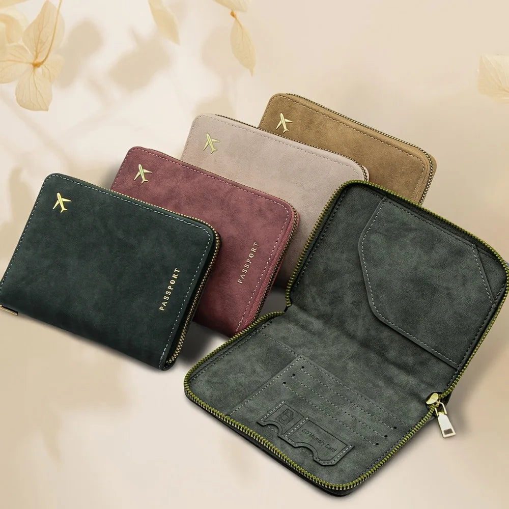 New Blocking Passport Wallet with Zipper Thickened PU Anti-Theft Travel Organizer Slim Card Holder Storage Bag Travel Essentials