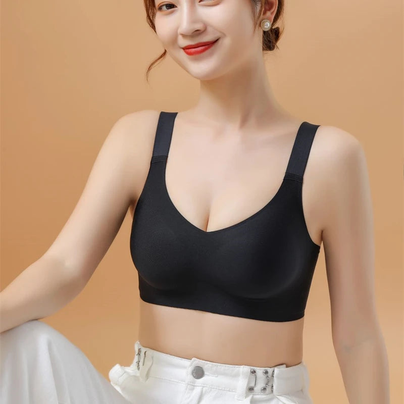 Women's Seamless Push-Up Bra – Wire-Free Molded Cup Deep V Adjustable Straps Plus Size