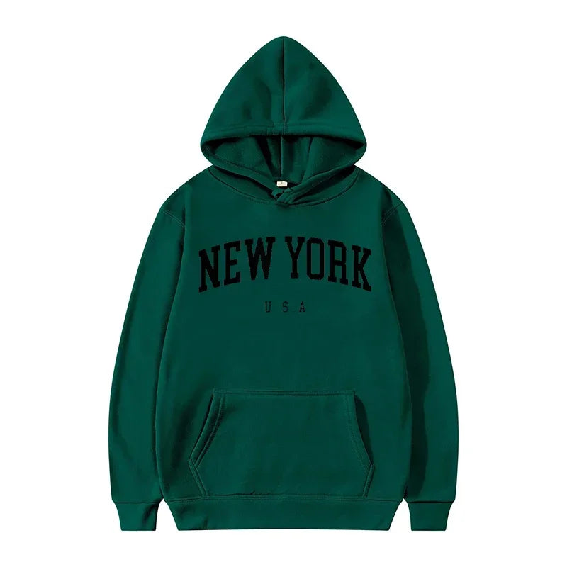 New York City Graphic Hoodie – Unisex Letter Print Pullover Sweatshirt