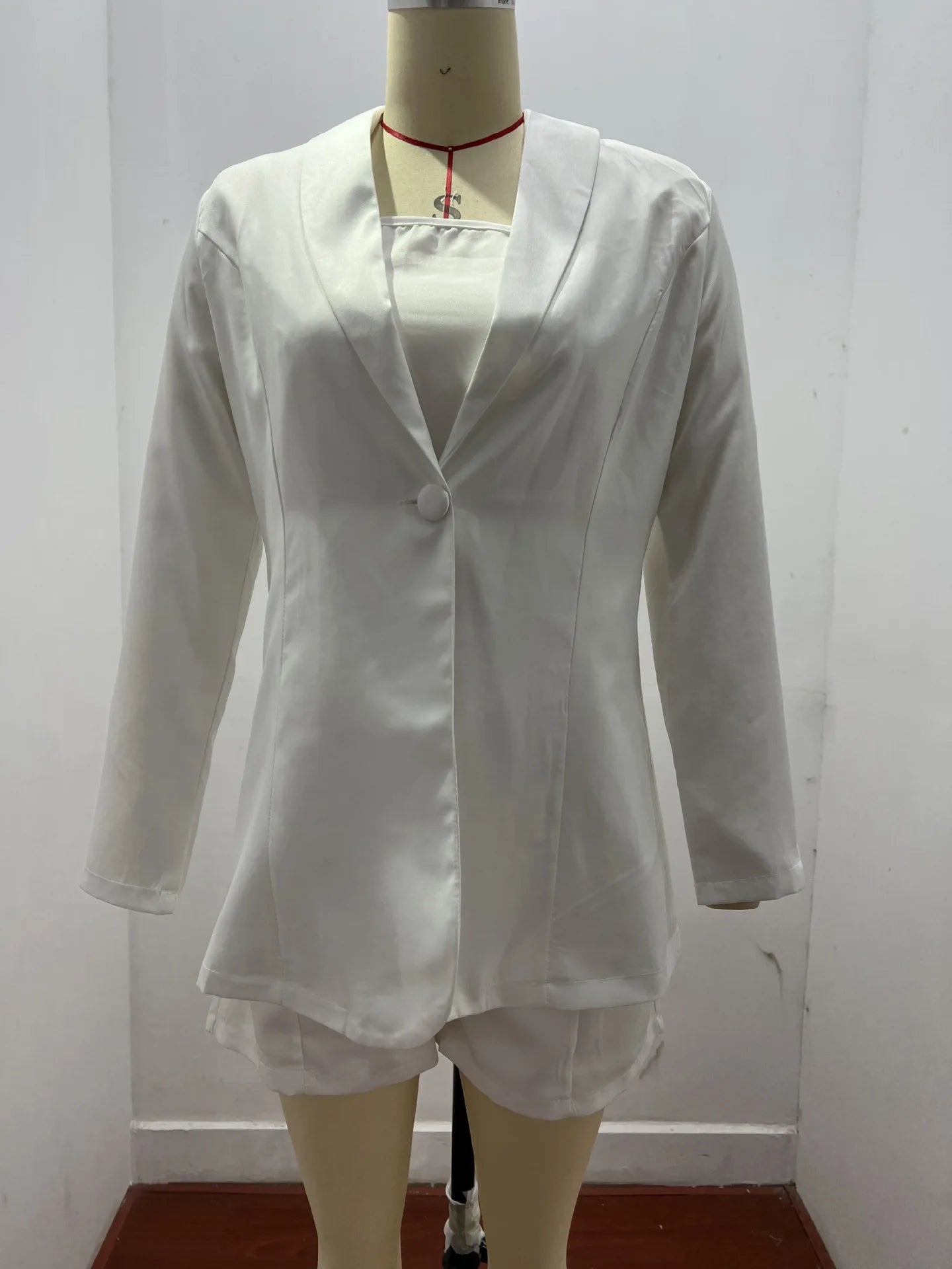 Women's 3-Piece Blazer Suit Set – Tube Top, Wide-Leg Shorts & One-Button Blazer