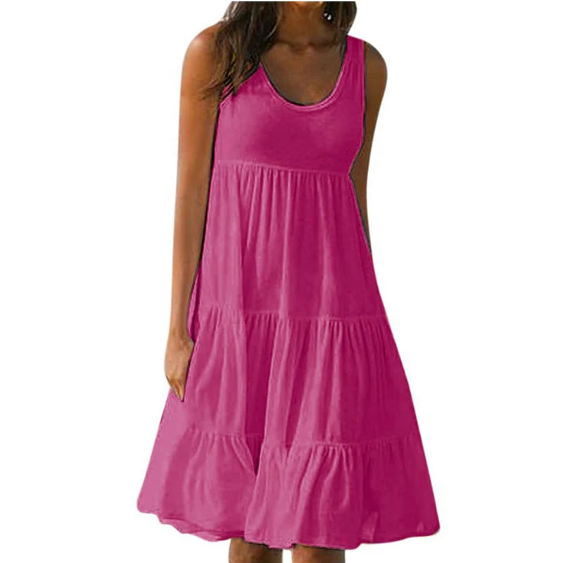 Ruffle Sleeveless Mini Sundress – Loose Casual Summer Dress for Women