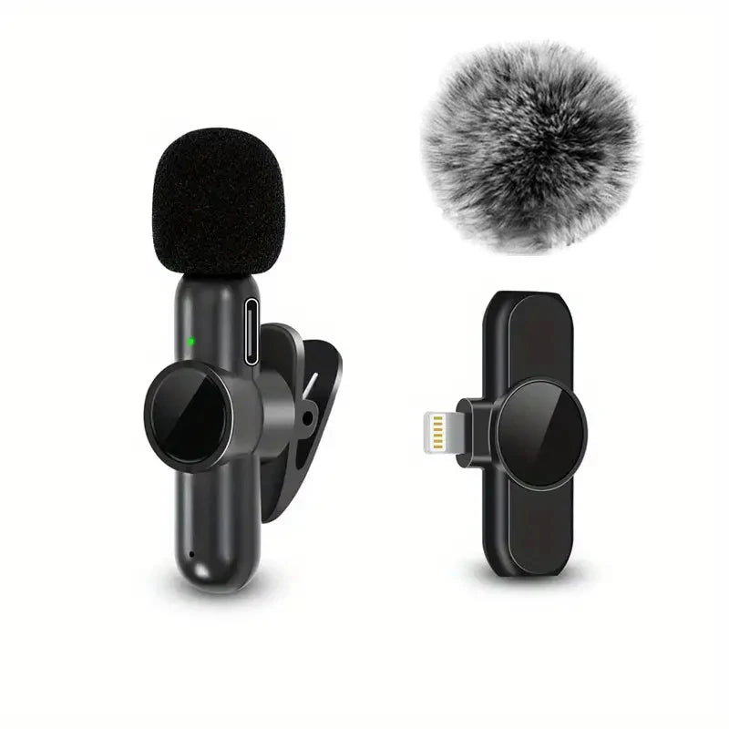 Wireless Lavalier Microphone with Windproof Cover — Clip-On Mic for Phone & Camera