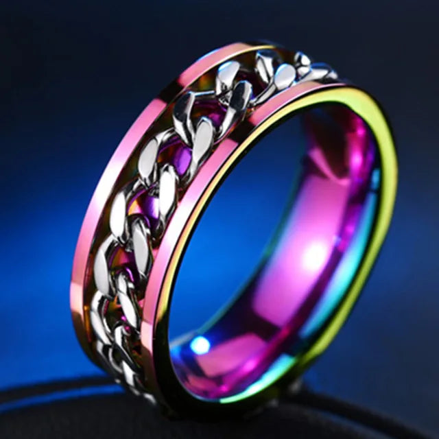 Stainless Steel Spinner Ring | Rotatable Chain Punk Design | Unisex