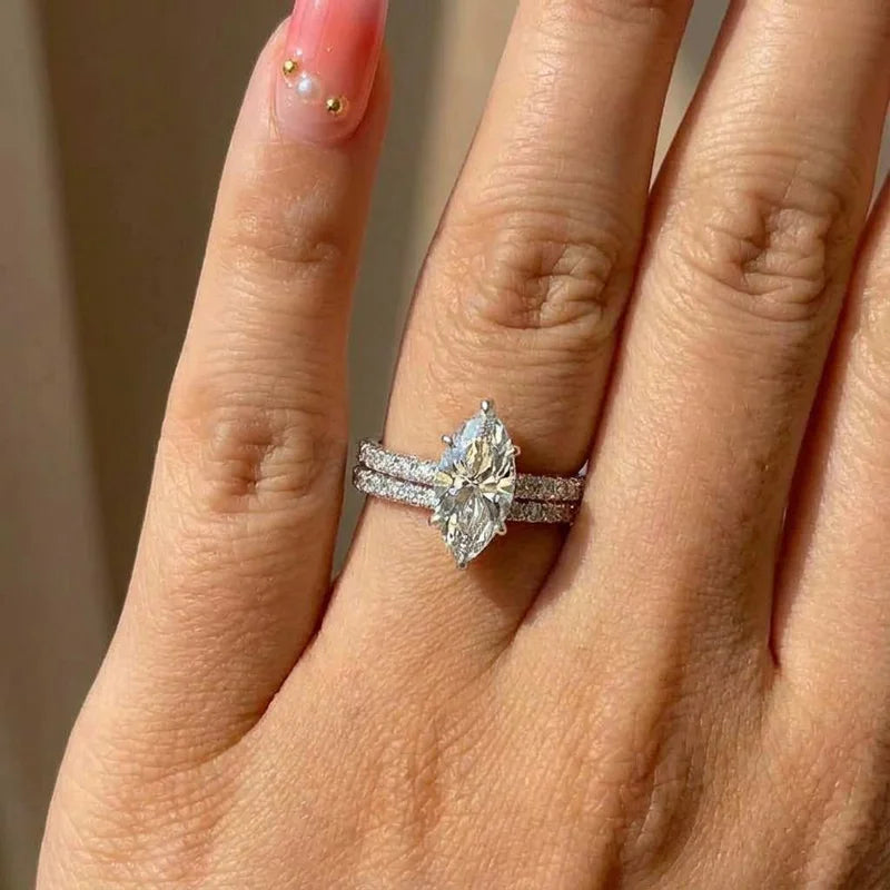 925 Sterling Silver Marquise Zircon Ring | Classic Fine Jewelry | Engagement & Wedding Gift for Women
