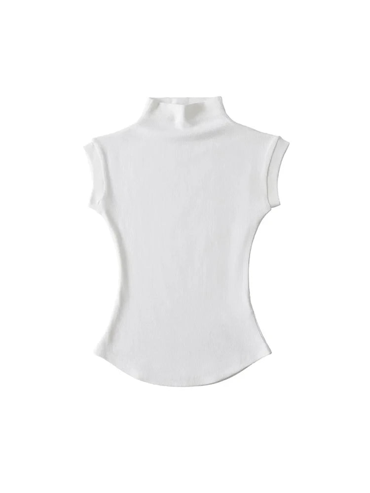 Sleeveless Turtleneck Crop Top – Slim Fit Streetwear Tee for Women