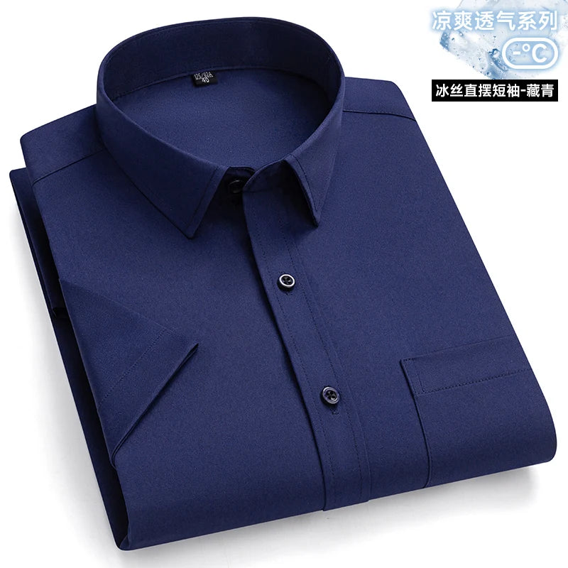 Anti-Wrinkle Men's Short Sleeve Dress Shirt - Slim Fit Business Casual (S-7XL)