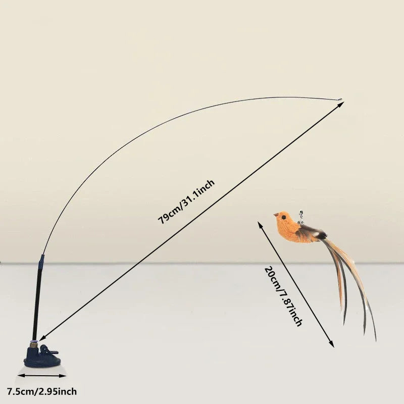 Simulated Bird Cat Teaser Toy – Feather Wand with Upgraded Suction Cup & Steel Wire Rod