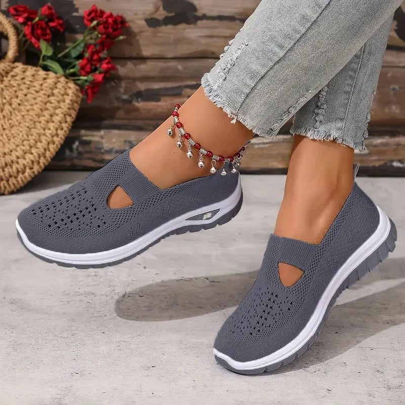 Zapatillas informales de punto sin cordones para mujer – Calzado ligero de suela suave para caminar