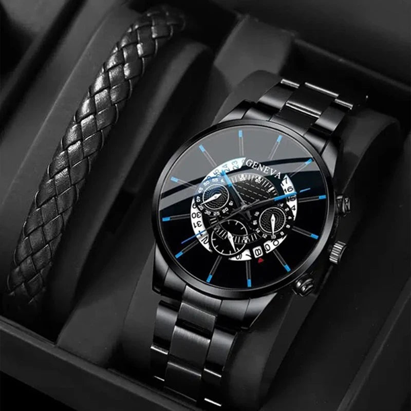 Men's Luxury Quartz Watch – Luminous Hands, Calendar & Sporty Dial
