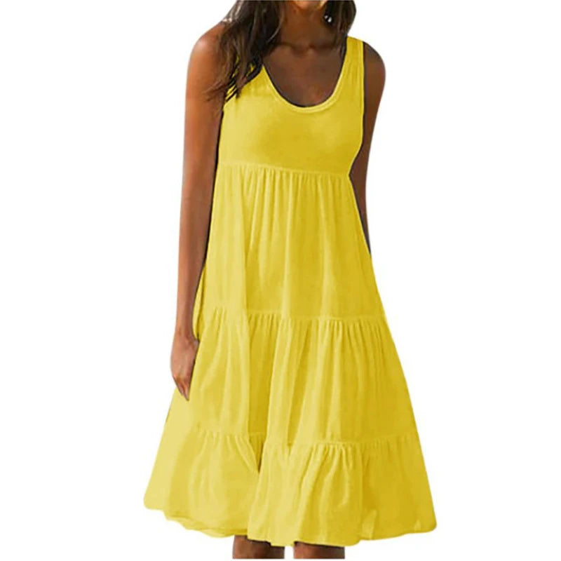 Ruffle Sleeveless Mini Sundress – Loose Casual Summer Dress for Women