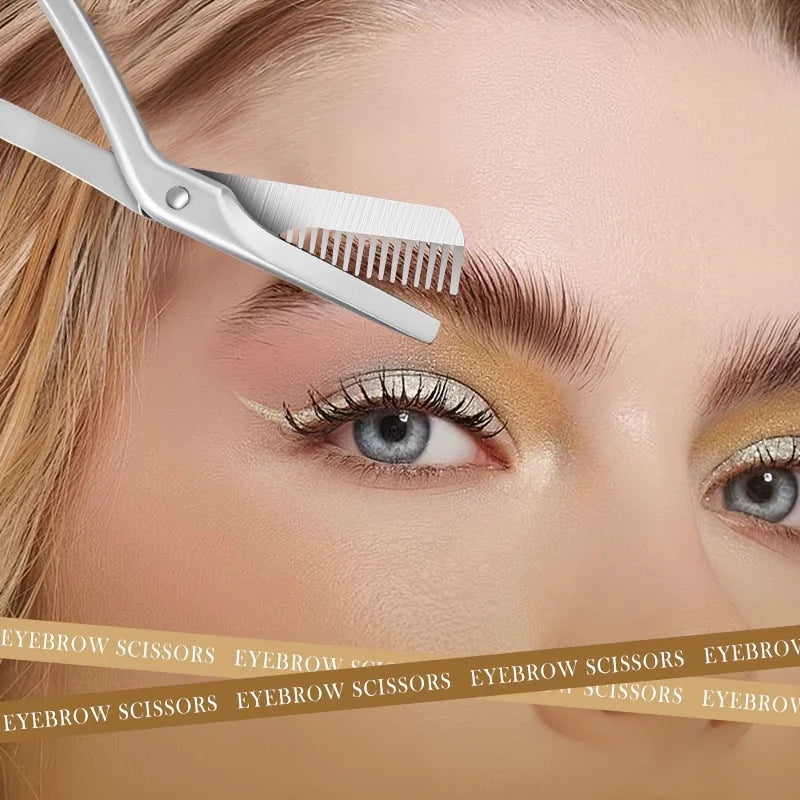 Stainless Steel Eyebrow Scissors with Built-In Comb