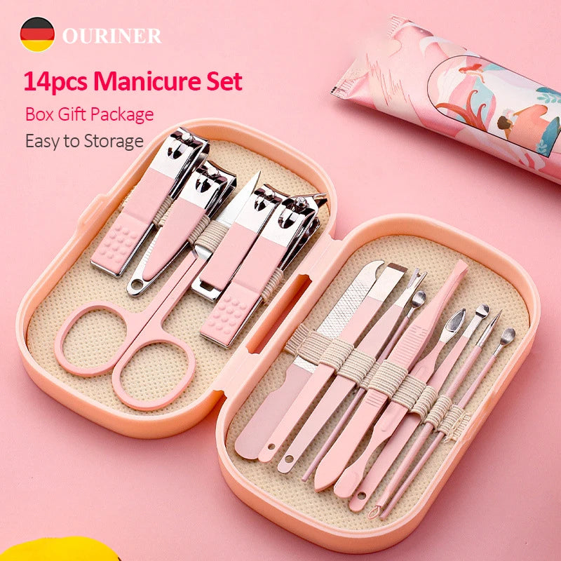 14-Piece Deluxe Manicure & Pedicure Set – Stainless Steel Nail Kit for Men & Women