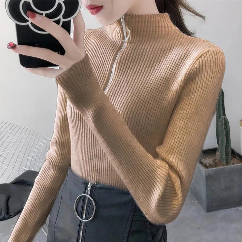 Half-Zip Mock Neck Slim Knit Sweater – 12 Colors