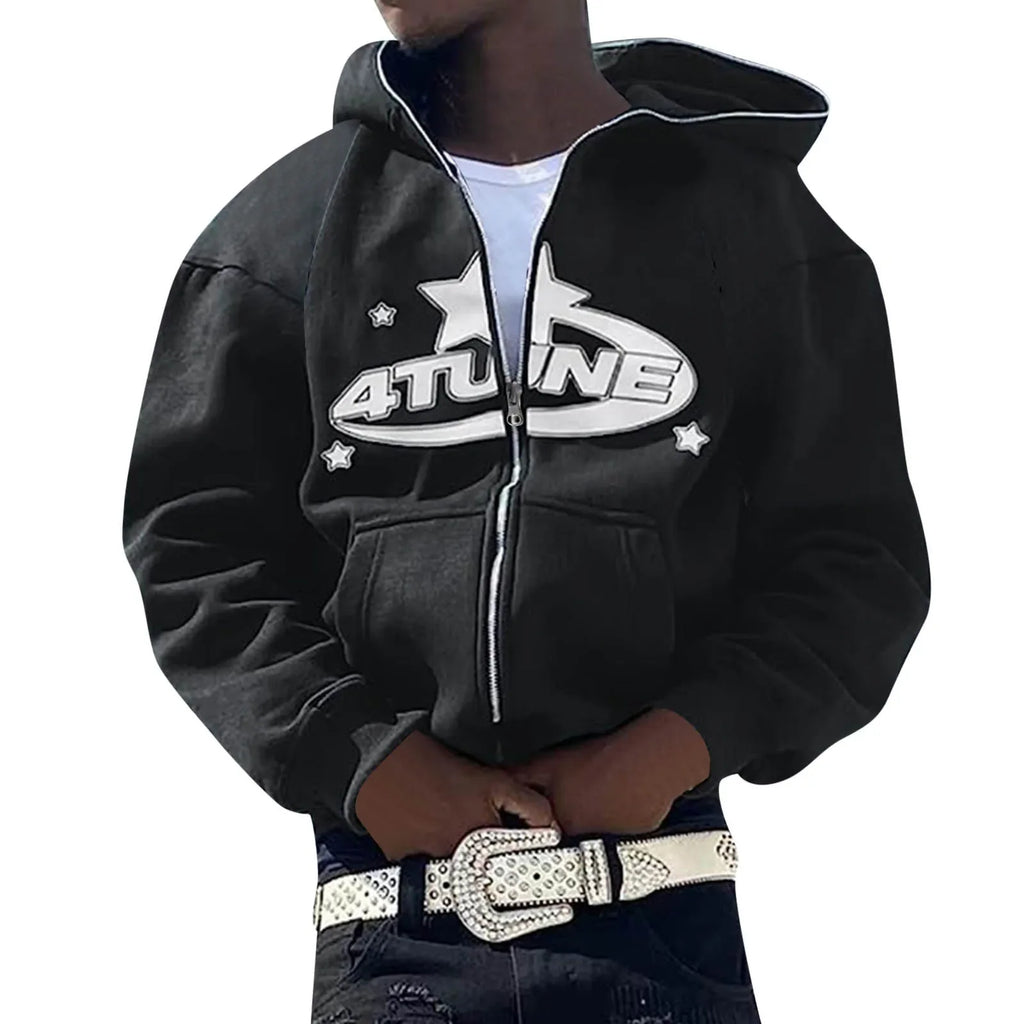 Y2K Letter Print Zip-Up Hoodie – Unisex Fleece Sweatshirt