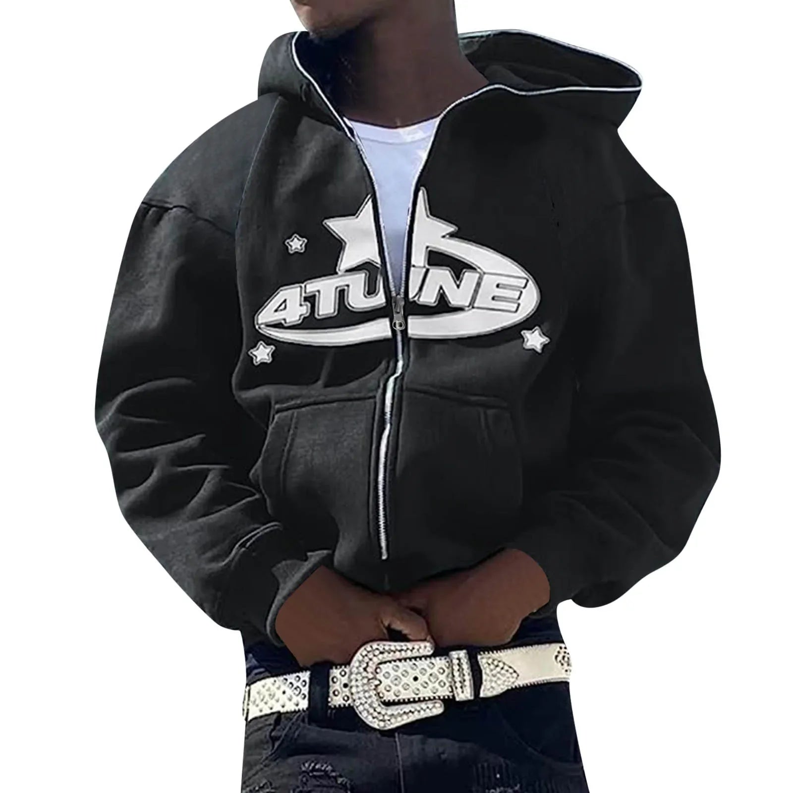Y2K Letter Print Zip-Up Hoodie – Unisex Fleece Sweatshirt