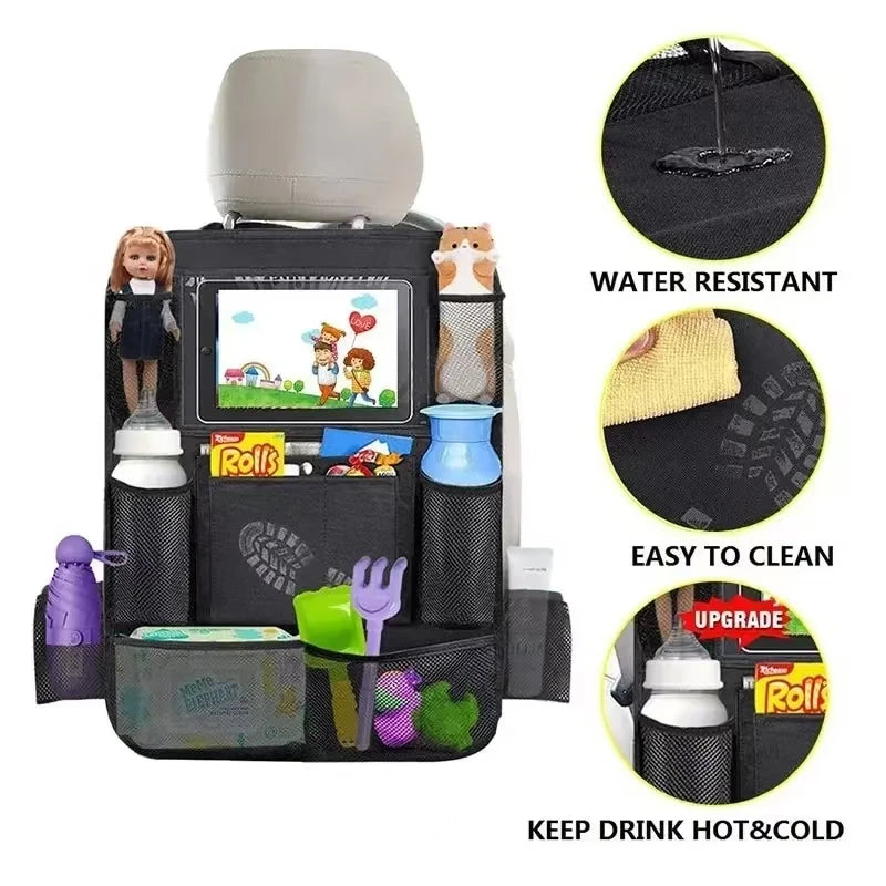 Organizador de asiento trasero de coche con soporte para tablet | Bolsa multi-bolsillo de Oxford para respaldo de asiento