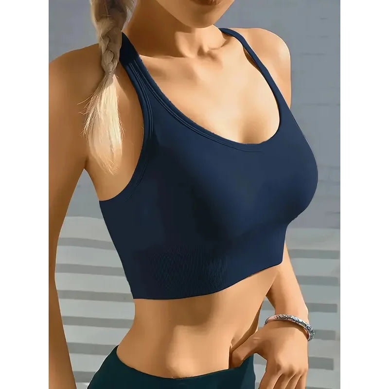Sujetador deportivo tipo top con efecto push-up para yoga, sin costuras, cómodo y transpirable@W4