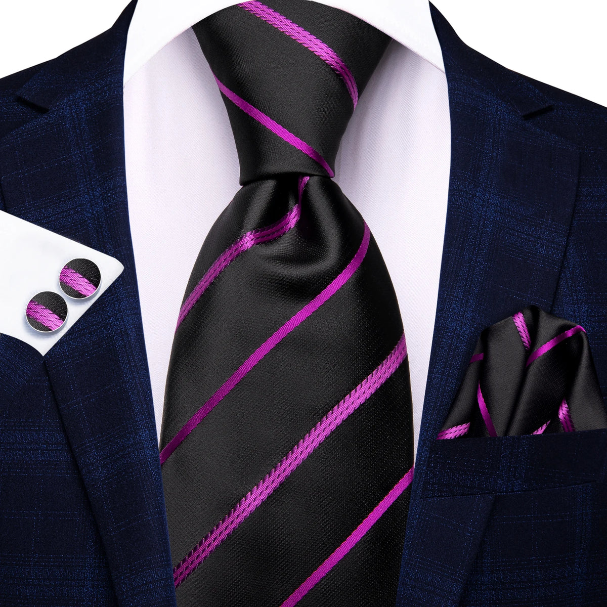 Floral Necktie Set for Men — Tie, Pocket Square & Cufflinks