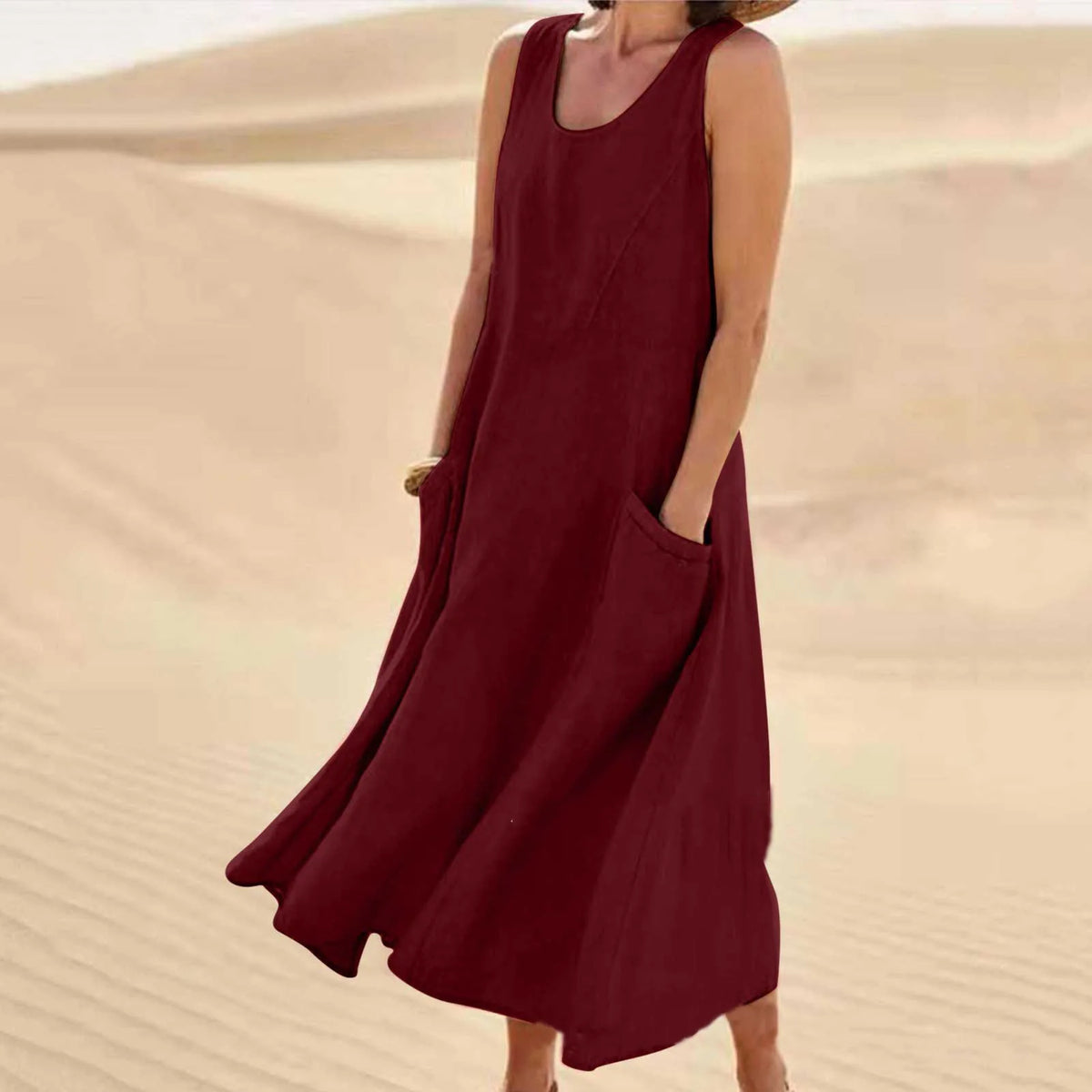 Women's Sleeveless Loose Sundress with Pockets