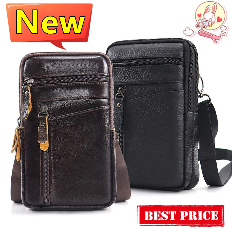 Men's Genuine Leather Waist Pack — Belt Bag, Phone Pouch & Crossbody Chest Bag