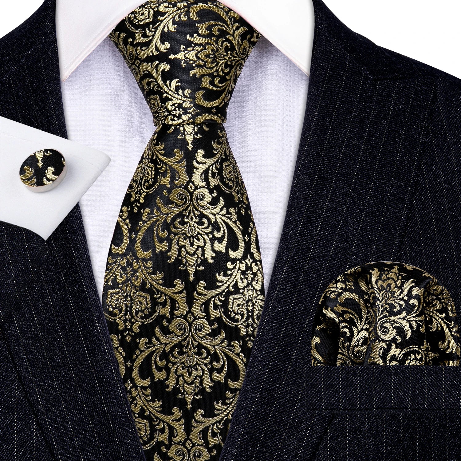 Jacquard Necktie, Pocket Square & Cufflinks Set – Unisex Gift