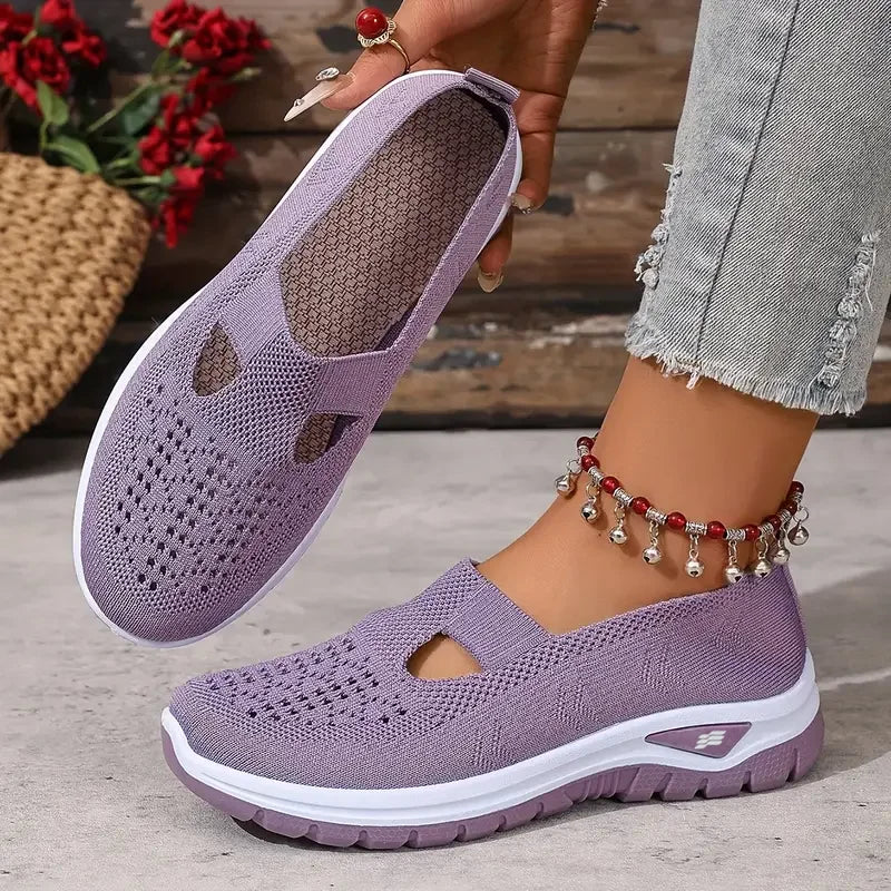 Zapatillas informales de punto sin cordones para mujer – Calzado ligero de suela suave para caminar